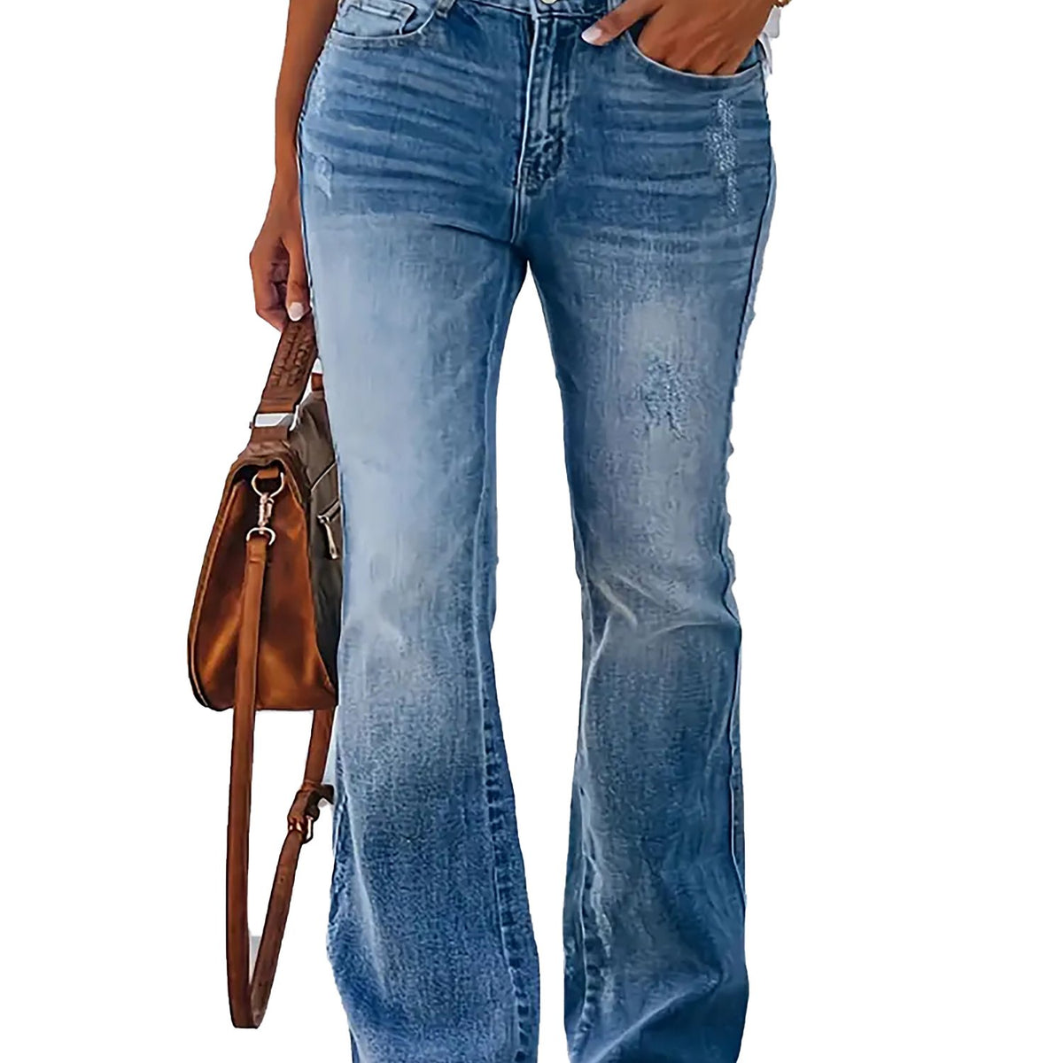  Button Fly High Rise Stretch Flared Leg Jeans