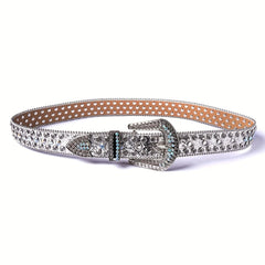Rhinestone Glitter Punk Belt Unisex Real Leather Belt