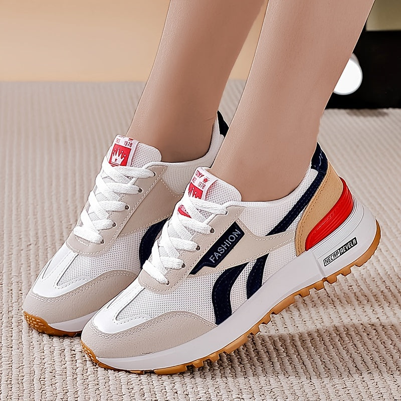 Women's Colorblock Soft Sole Sneakers Low Round Toe Non slip Flatform Shoes