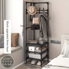 Triangle Corner Coat Rack with 2 Storage Shelves & Hooks