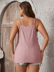  Sequin Eyelet Embroidered Lace Panel V Neck Cami Top