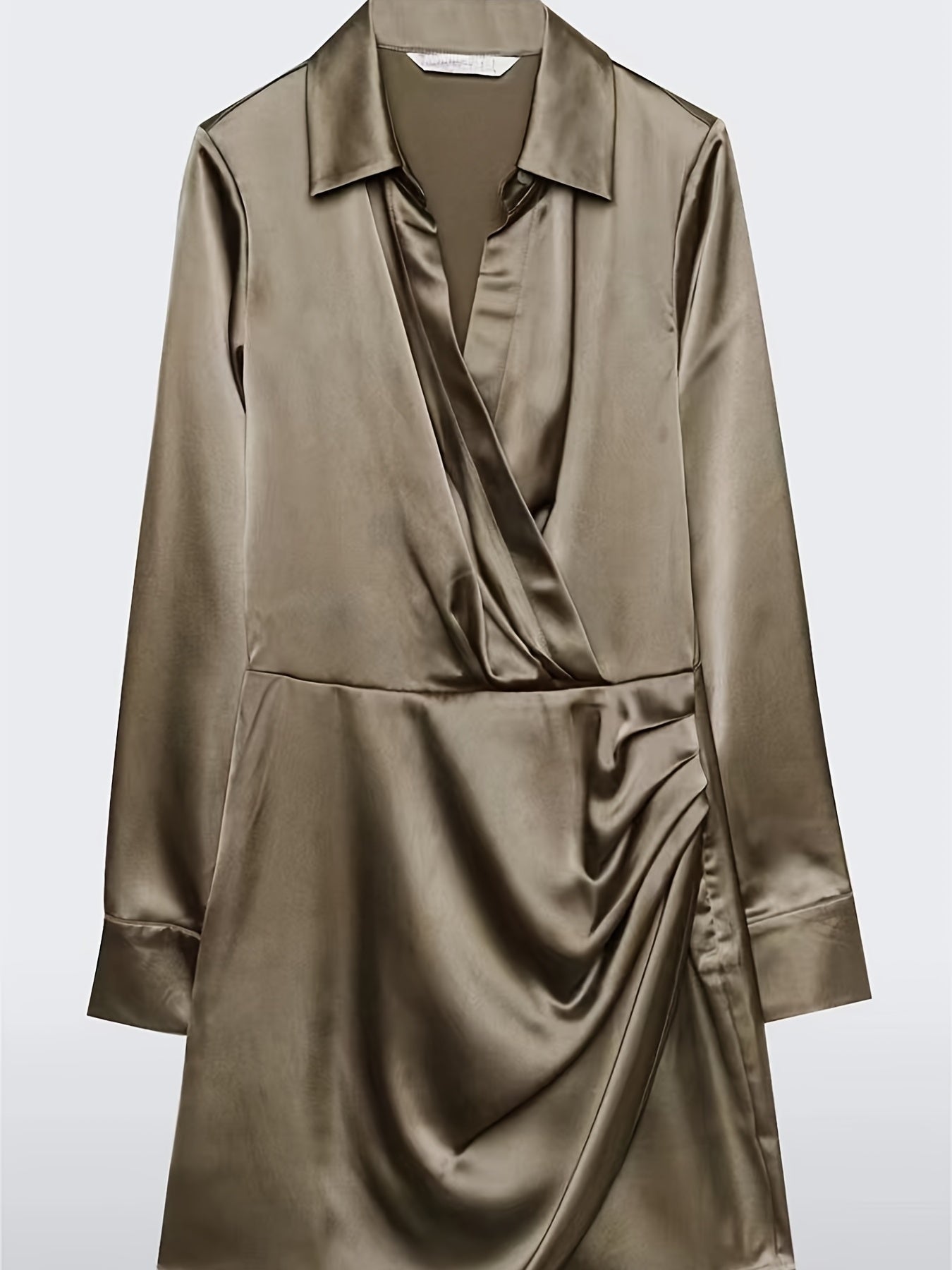 Solid Surplice Neck Long Sleeve Dress Mini Dress