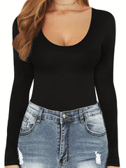 Sexy Scoop Neck Long Sleeve Bodysuit for Women