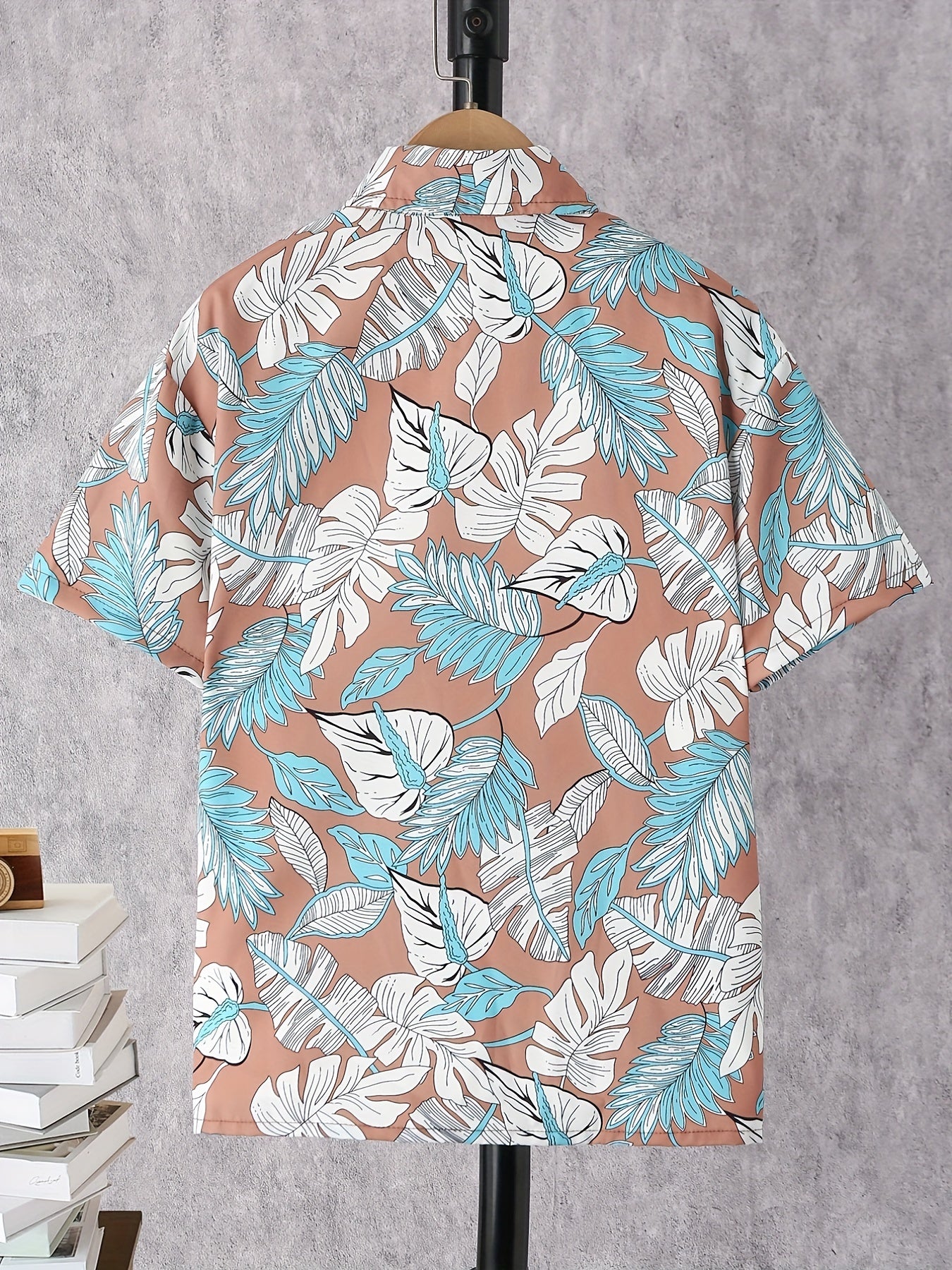 Boys Leaf Print Short Sleeves Shirt For Vacation Beach Kids Summer Clothes