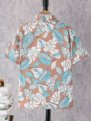 Boys Leaf Print Short Sleeves Shirt For Vacation Beach Kids Summer Clothes