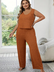  Lounge Set Women's Solid Stretch Crop Tank & Tie Pants Pajama Set