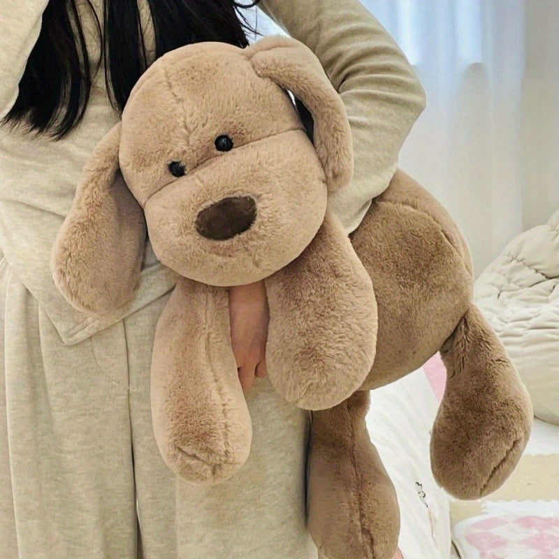 Beige Plush Puppy Toy Soft Stuffed Dog Brown Ears & Paws