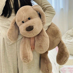 Beige Plush Puppy Toy Soft Stuffed Dog Brown Ears & Paws