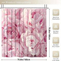 4pcs Pink Flowers Shower Curtain Waterproof Bathroom Decor Set