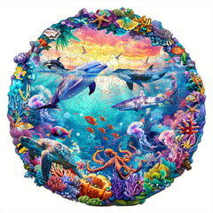 Ocean World Wooden Jigsaw Puzzle with Dolphins and Tropical Fish