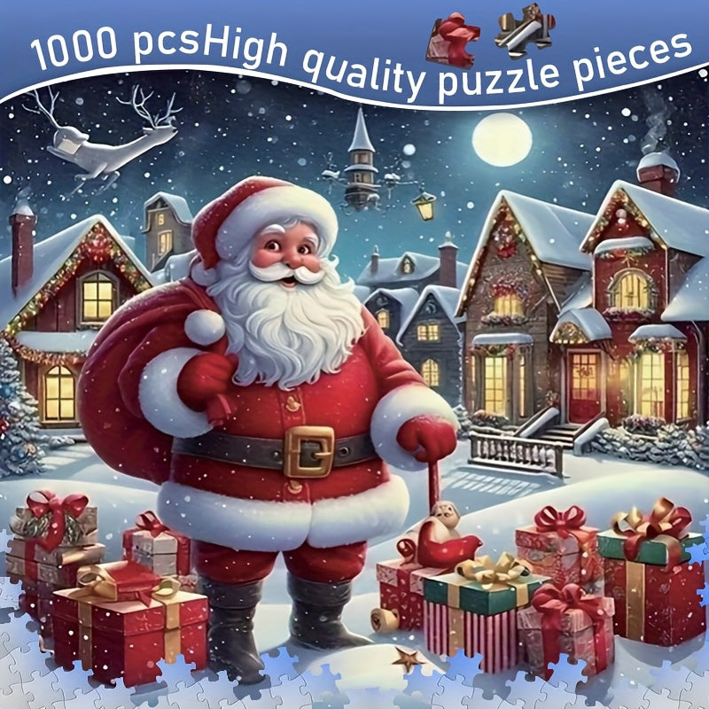1000pcs Jigsaw Puzzle Santa Claus & Snowy Village Scene for Adults