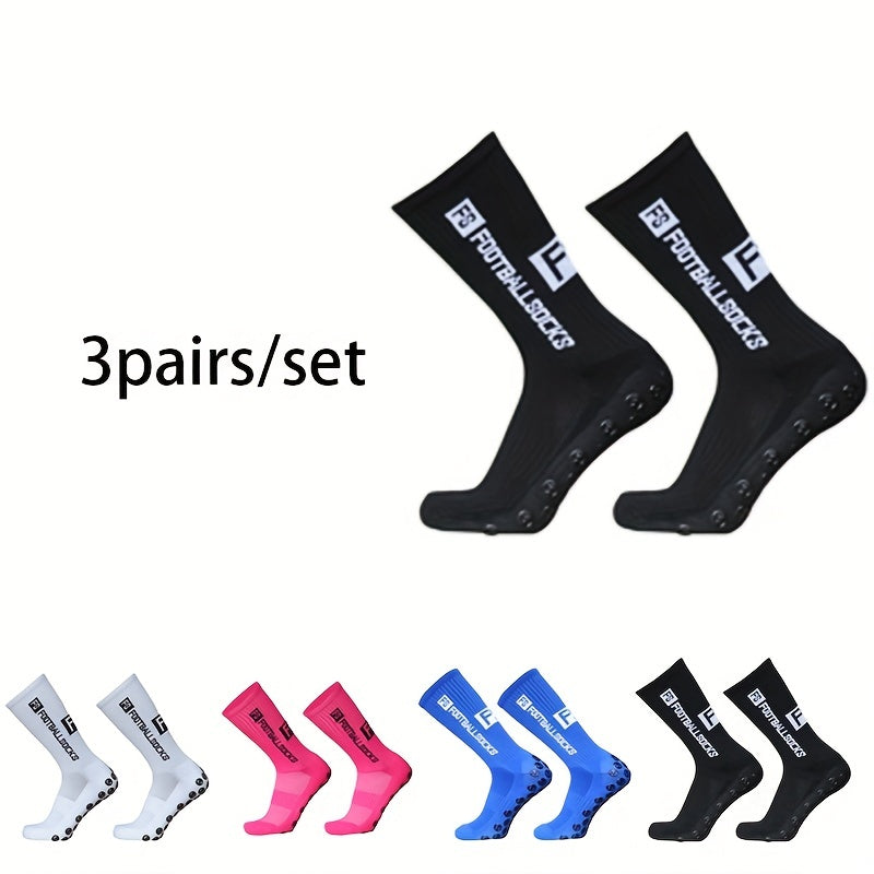 3 Pairs Non slip Silicone Athletic Socks For Football Moisture Wicking
