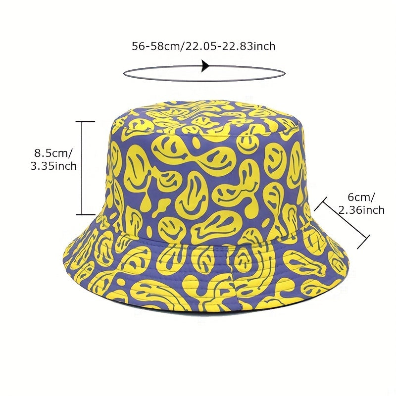 Flame Print Reversible Bucket Hat Cartoon Casual Basin Hat