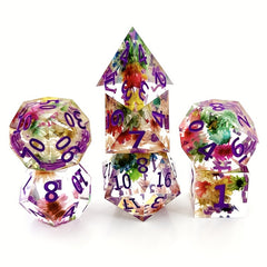 7pcs Transparent Flower Resin Dice Game Accessories