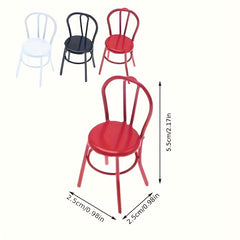 Metal Backrest Chair Retro Modern Dollhouse Furniture Red DIY Scene Props