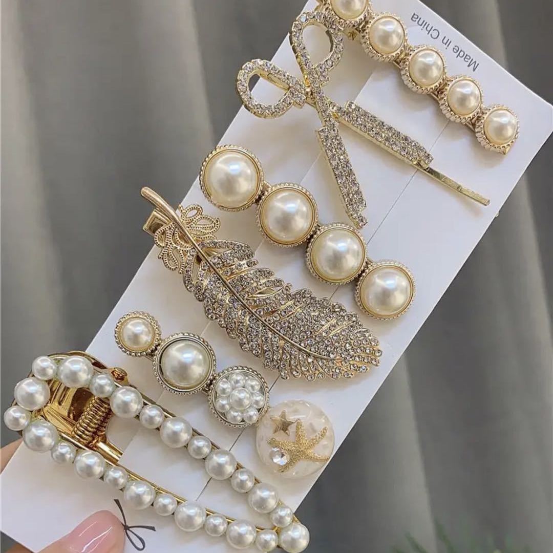 6Pcs Faux Pearl Butterfly Hairpin Crystal Acrylic Hair Clips Vintage Barrettes