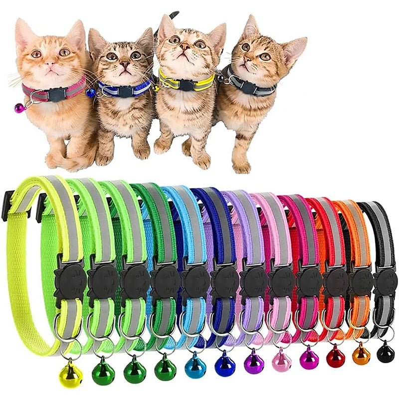 Reflective Pet Collar for Cats and Small Dogs, Safety Buckle, Bell