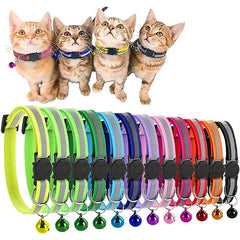 Reflective Pet Collar for Cats and Small Dogs, Safety Buckle, Bell