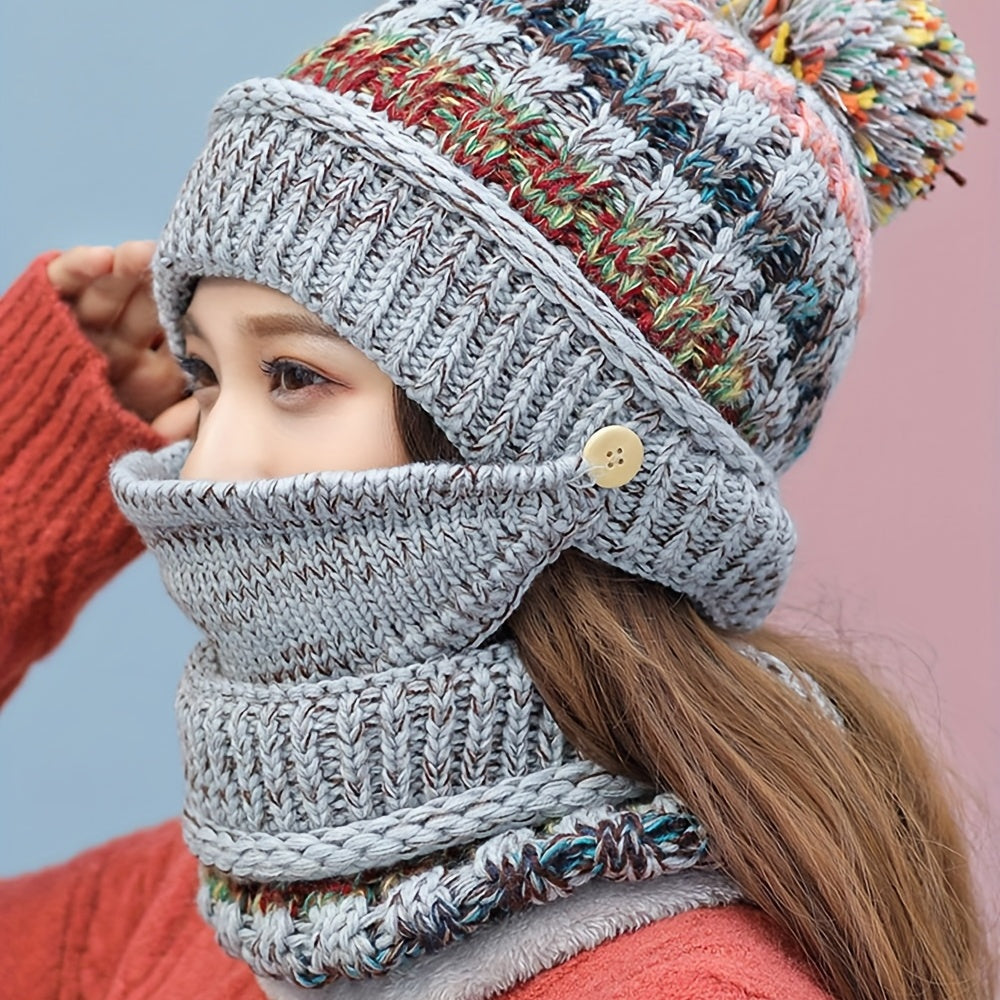 3pcs Plush Beanie, Neck Gaiter & Coldproof Mask Set for Outdoor Cycling Ski