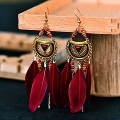 Boho Feather Rice Beads Earrings for Women