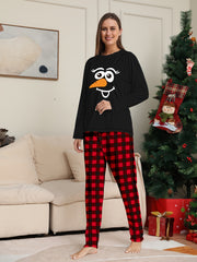 Christmas Print Pajama Set Top & Plaid Pants Women's Sleepwear