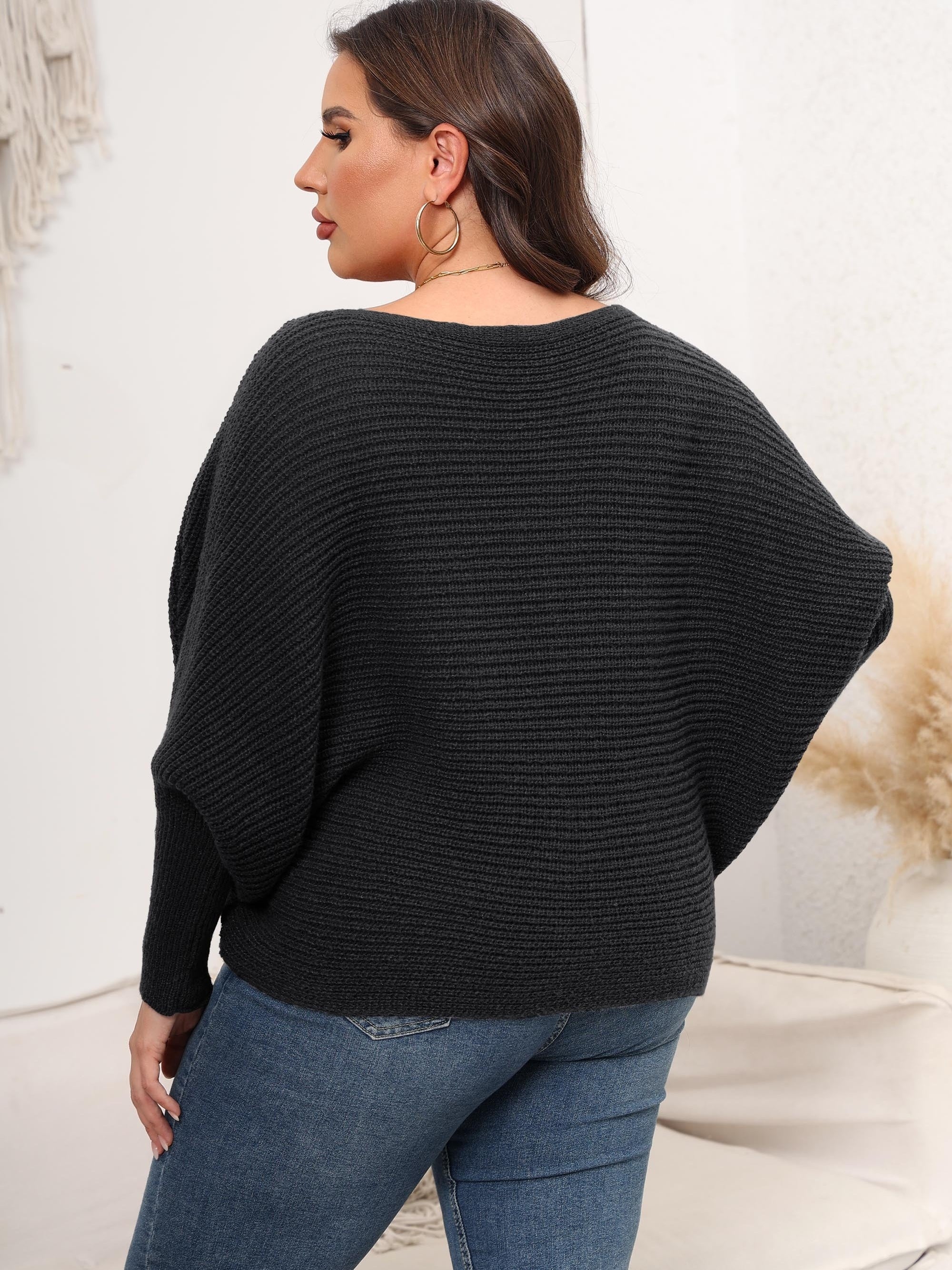  Casual Sweater Women's Solid Bat Sleeve Jumper