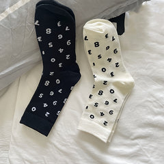 Number Print Socks Comfy Mid Tube Stockings