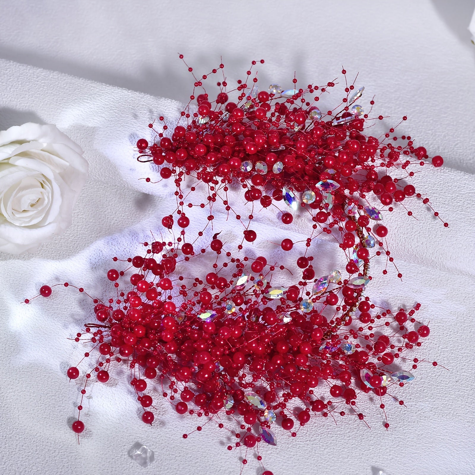 Vintage Red Beaded Bridal Headpiece with Tassels for Weddings