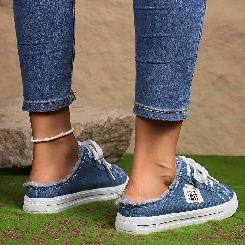 Women's Canvas Lace Up Mule Sneakers Lightweight & Comfortable Shoes