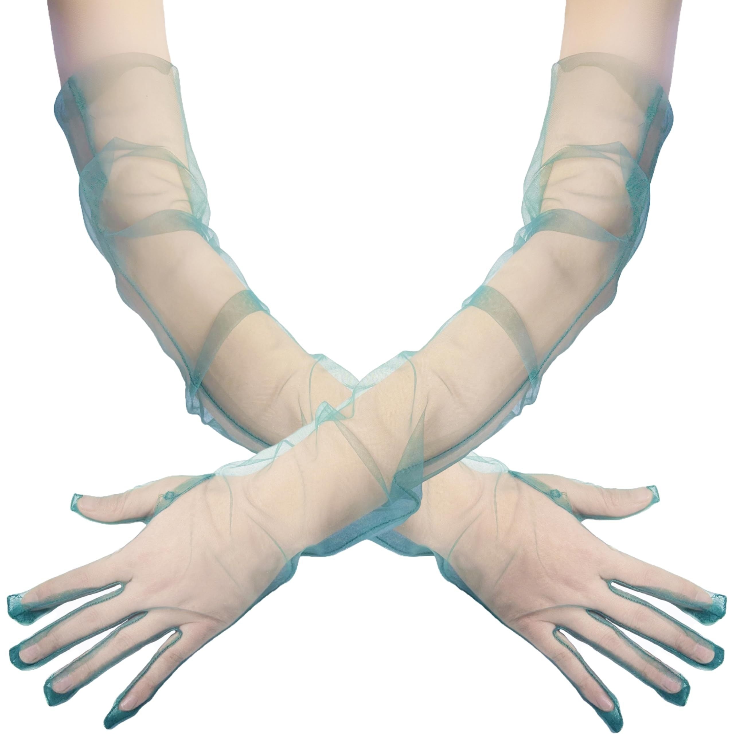 Evening Party Gloves Stretch Polyester Spandex Mesh Gloves with Transparent Lace
