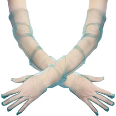 Evening Party Gloves Stretch Polyester Spandex Mesh Gloves with Transparent Lace
