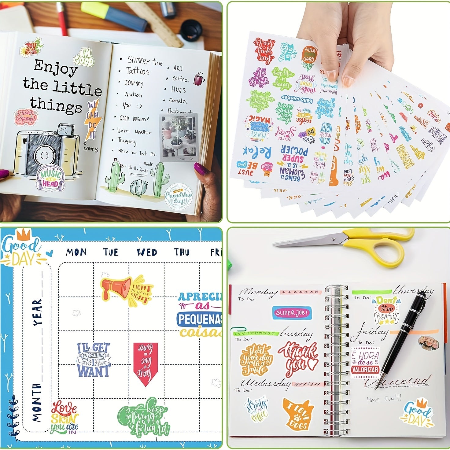 Inspirational Planner Stickers Set, 24 Sheets, Waterproof, Journal Daily Use