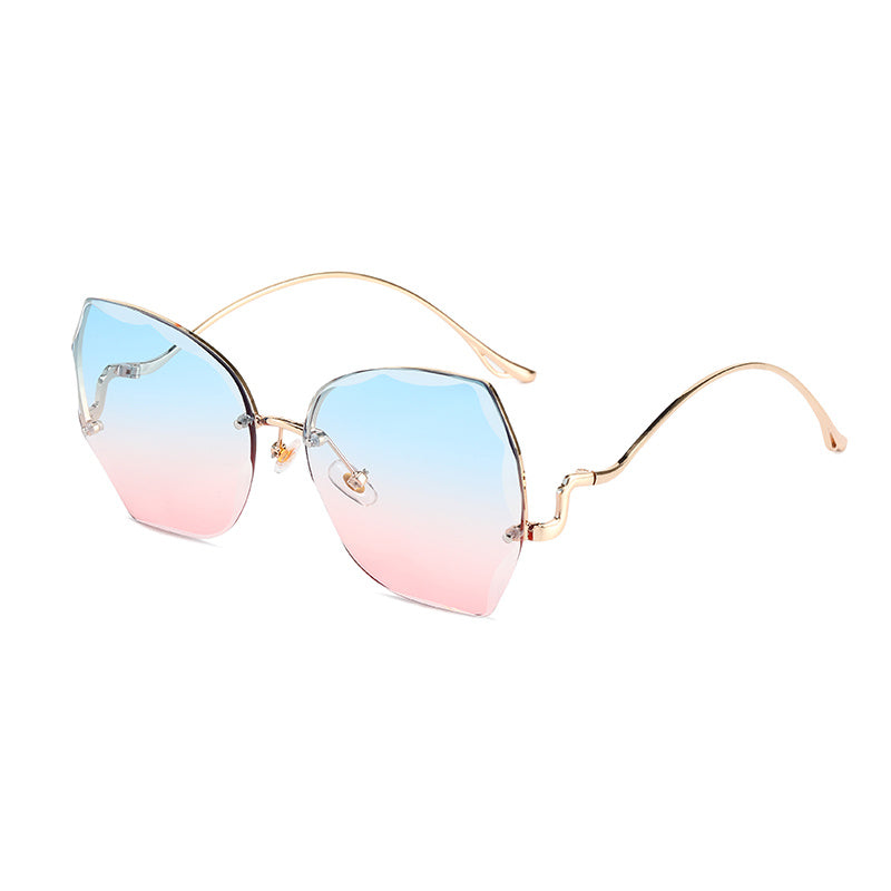 Gradient Rhinestone Oversized Polygon Sunglasses With Case