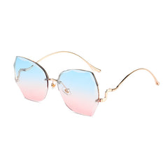 Gradient Rhinestone Oversized Polygon Sunglasses With Case