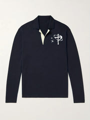 Men's Star & Cross Pattern Knit Polo Shirt Stretch V Neck Sweater