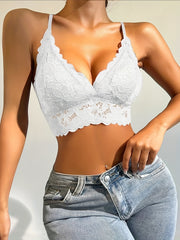 Floral Lace Wireless Bra Comfy Scallop Trim Bralette