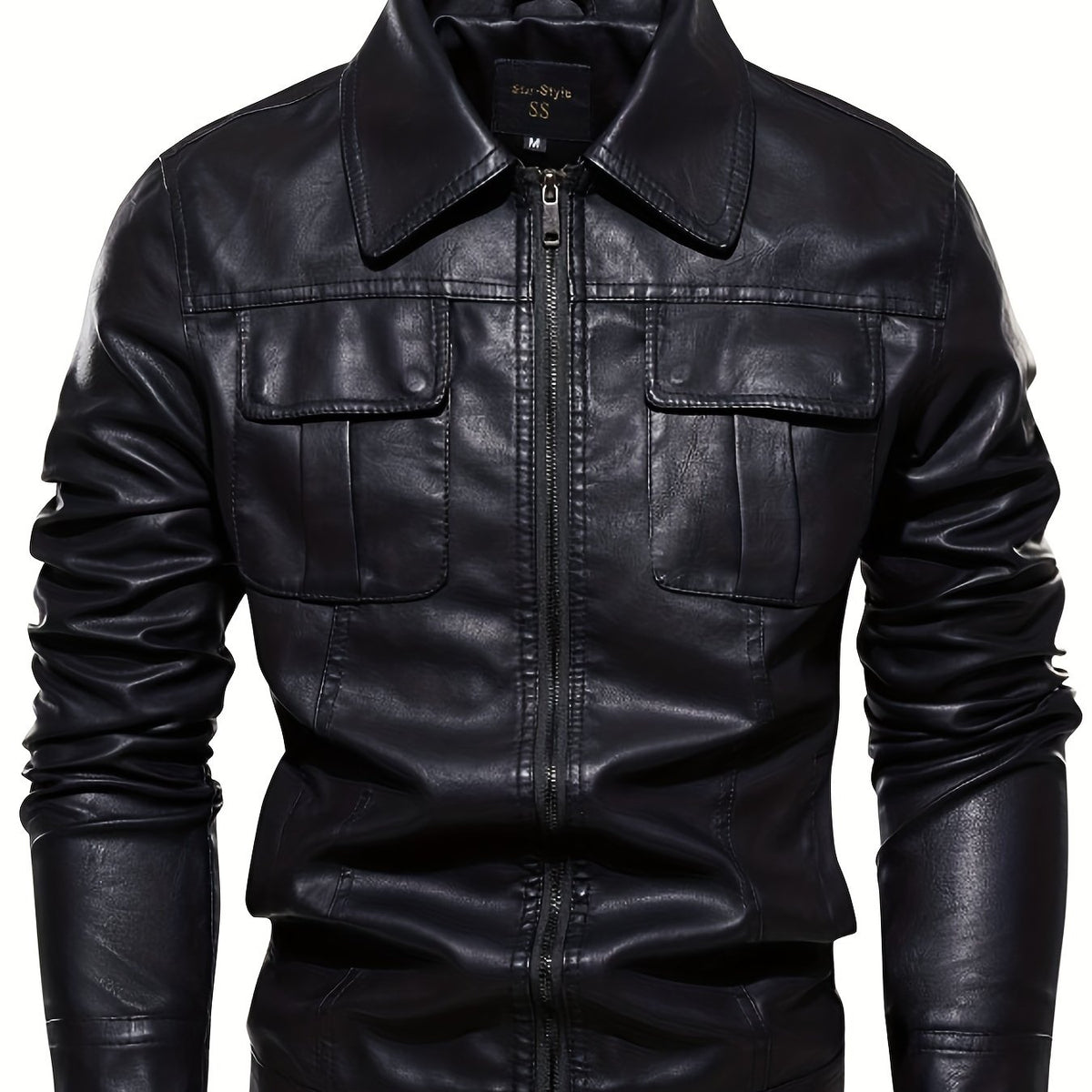 Men's Retro PU Leather Jacket Zip Up Lapel