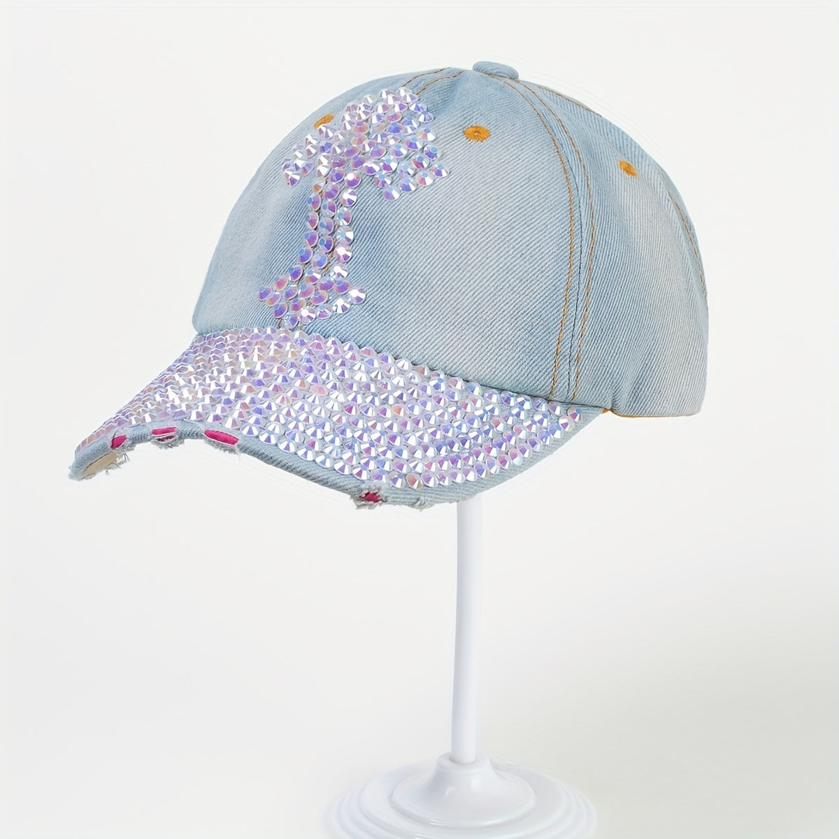 Cross Decor Baseball Cap Y2K Distressed Denim Ripped Dad Hat