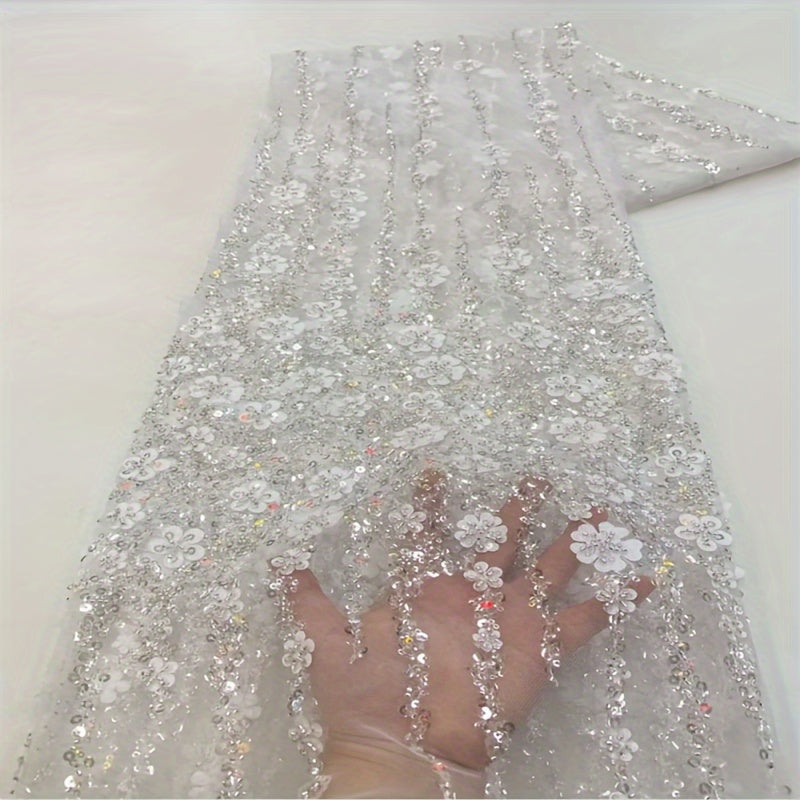Golden African Organza Lace Fabric High French Beads Lace Sequins Tulle Lace Fab