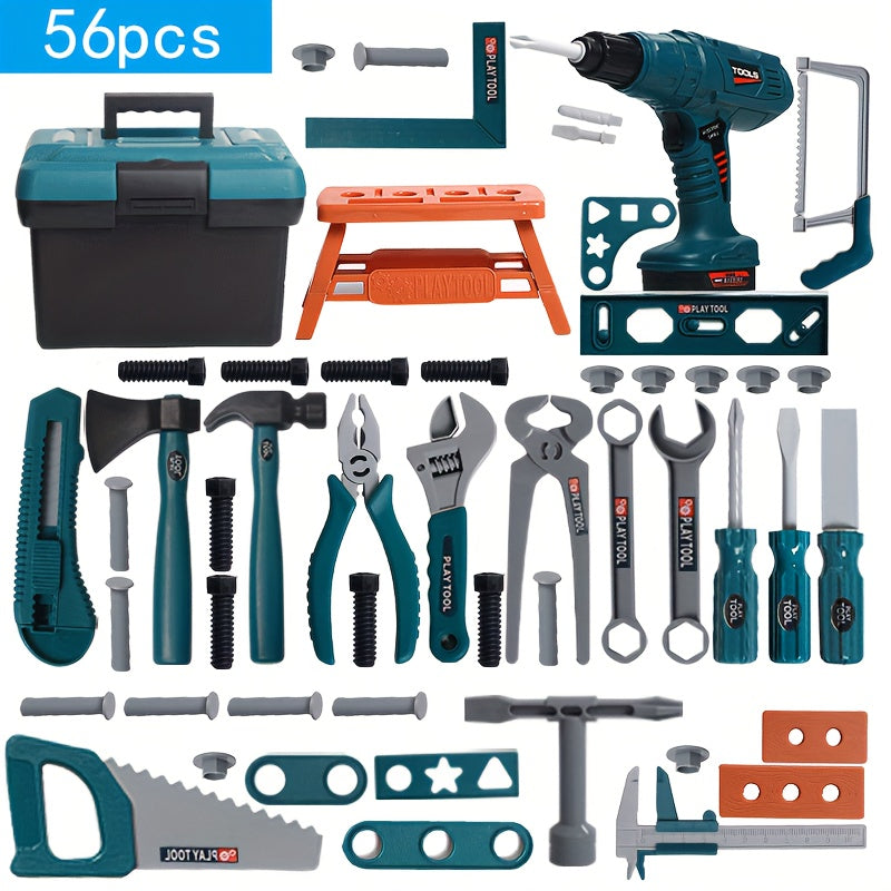 Kids Pretend Play Tool Set with Toy Drill and Storage Box Construction Kit