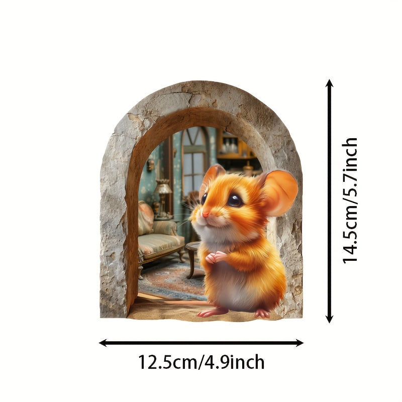 Whimsical 3D Mouse Hole Wall Decal with Red Coated Rat
