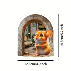 Whimsical 3D Mouse Hole Wall Decal with Red Coated Rat