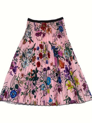  Women's Floral Print Pleated Midi Skirt