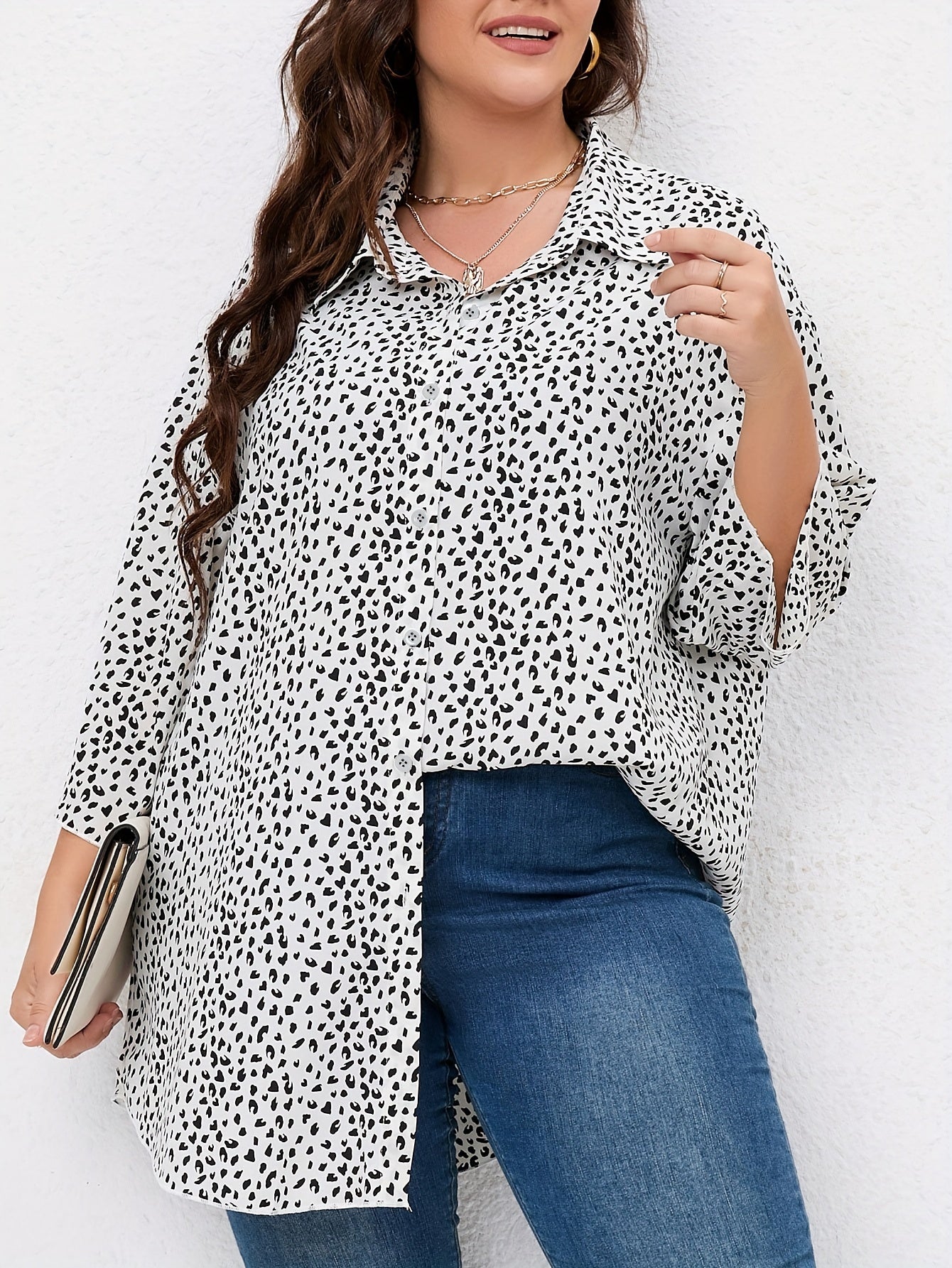  Leopard Print Button Up Long Sleeve Blouse