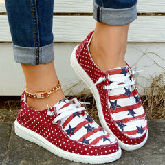 Polka Dot Canvas Shoes Star Pattern Low Top Lace Up Casual Shoes