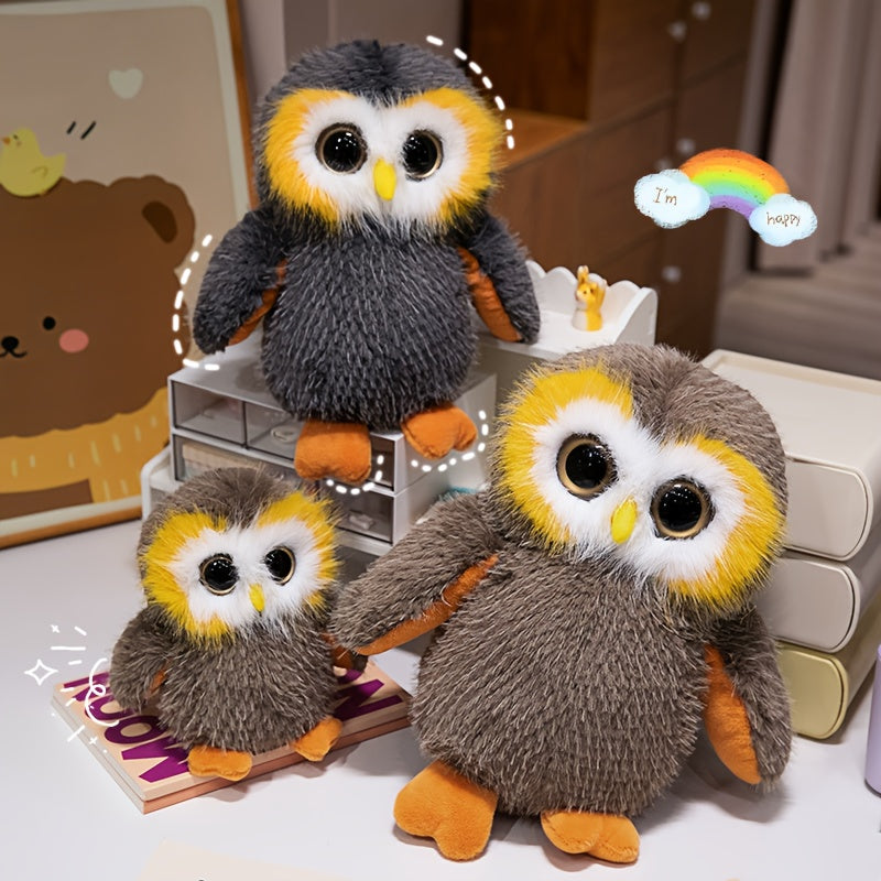 2pcs Realistic Owl Plush Dolls Soft Stuffed Toys Khaki & Grey