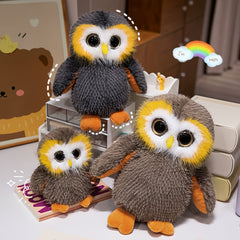 2pcs Realistic Owl Plush Dolls Soft Stuffed Toys Khaki & Grey