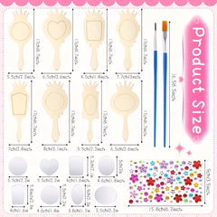 12pcs Wooden Mirrors Craft Set - Paintable Handheld Art Mirror