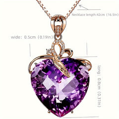 Heart shaped Amethyst Pendant Necklace Golden plated Faux Gemstone Necklace