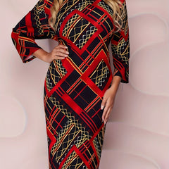  Geometric Print Half Sleeve Dress